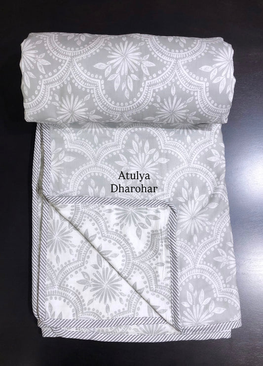 Grey Mughal Jaal Mulmul Double Bed Dohar