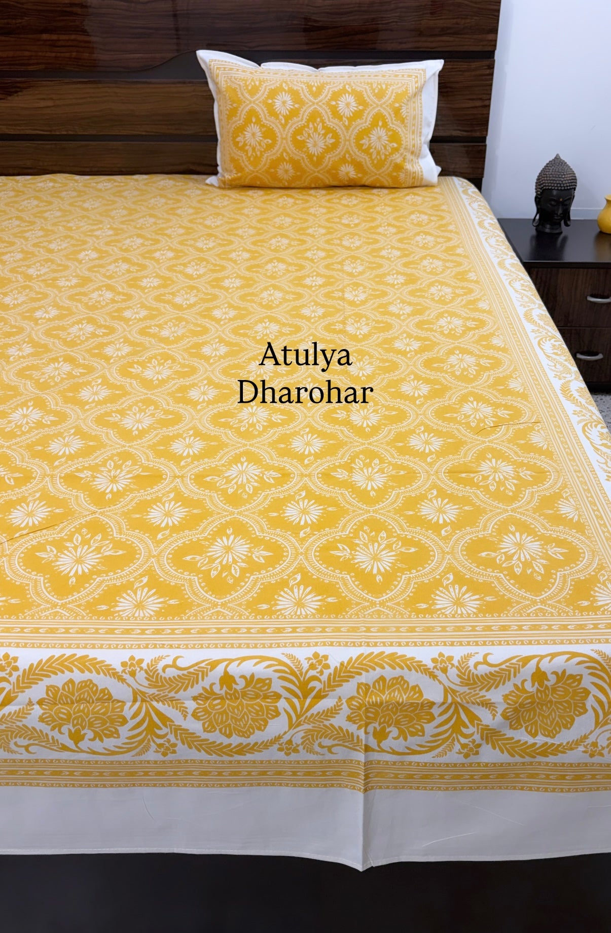 Yellow Mughal Jaal Cotton Super King Bedsheet