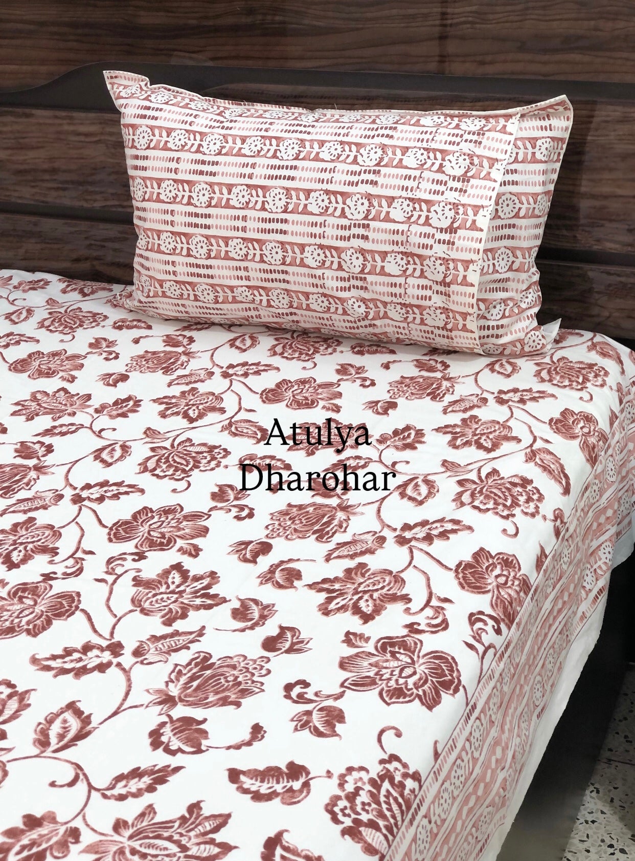 Brown Floral Jaal Super King Bedsheet