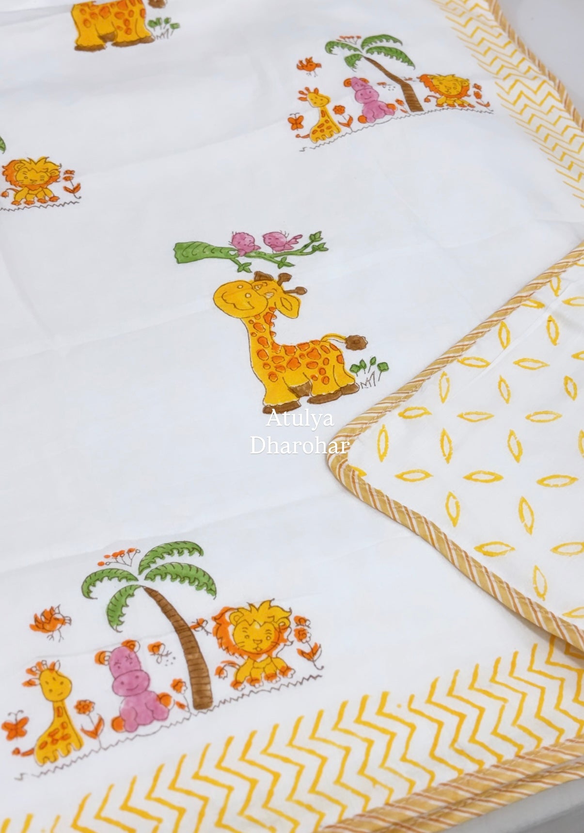 Giraffe and Friends Hand Block Printed Mulmul Baby Dohar
