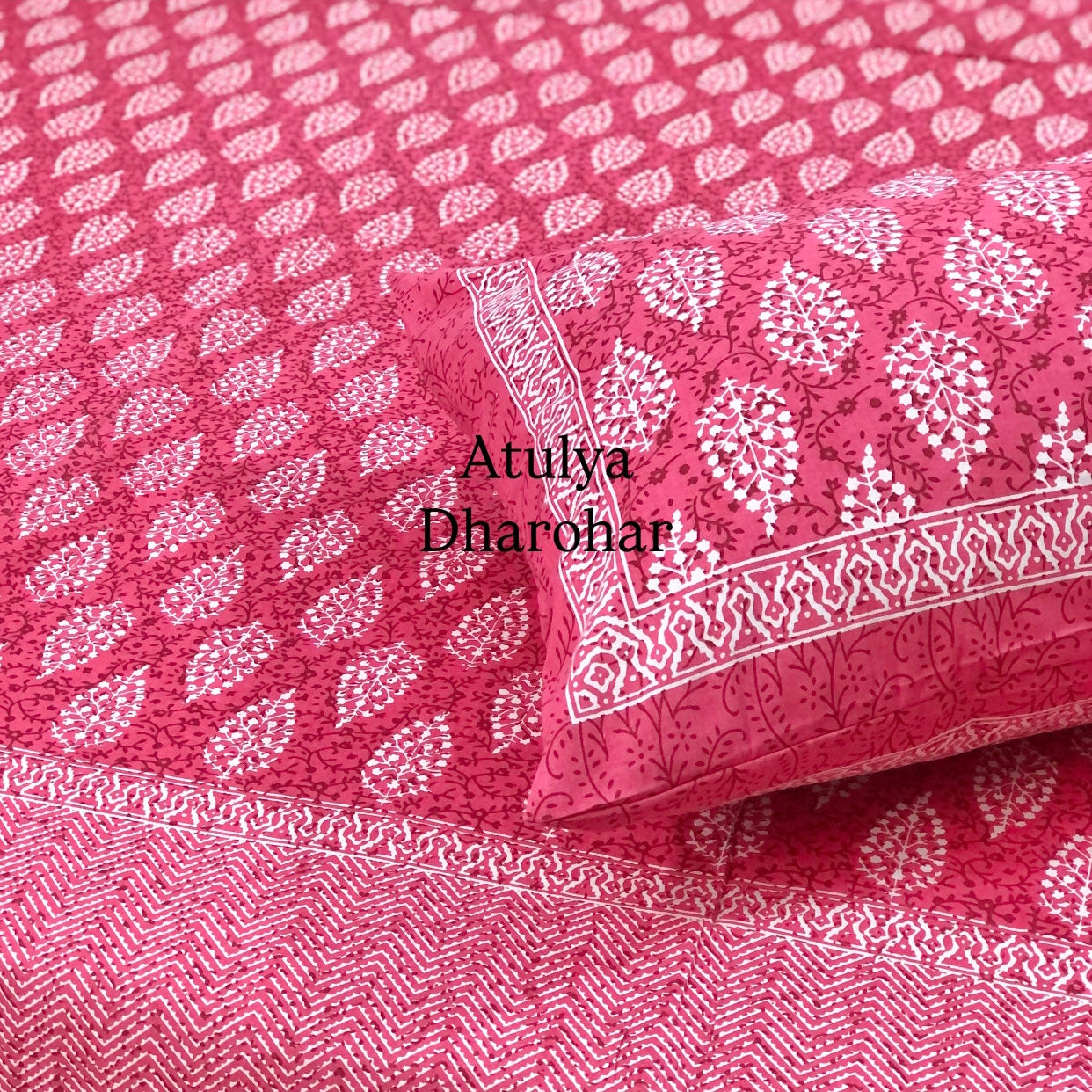Pink Butti Cotton King Size Bedsheet
