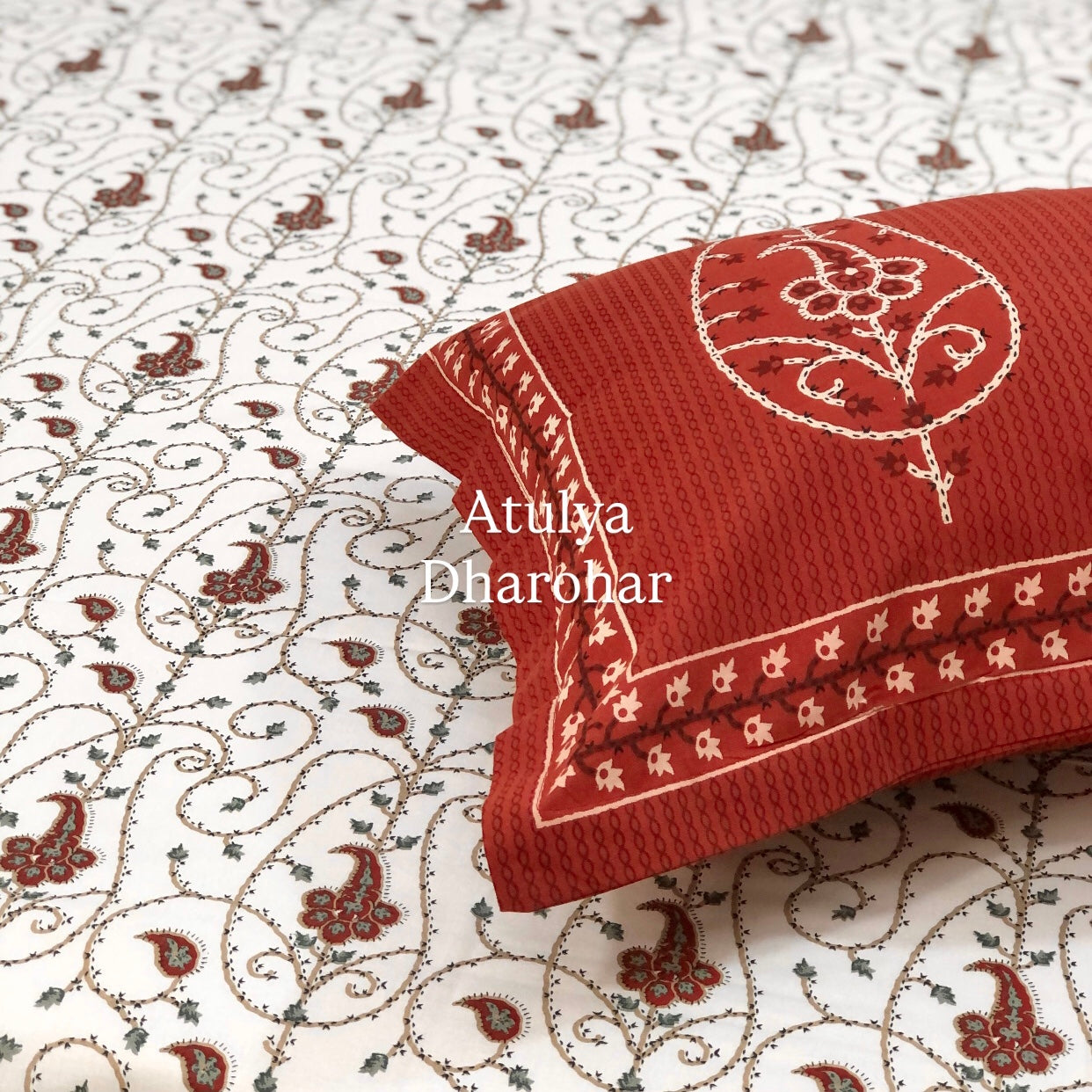 Red Floral Mulmul Single Dohar Pair