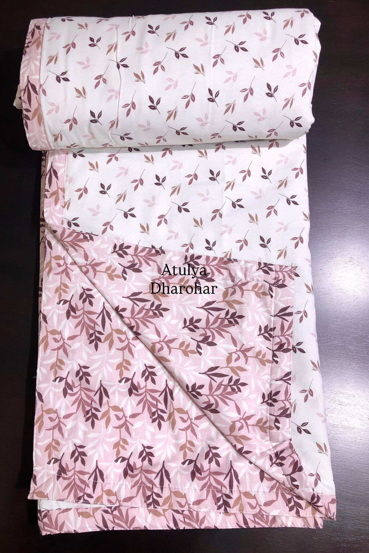 Leafy Motifs Cambric Cotton Double Bed Dohar
