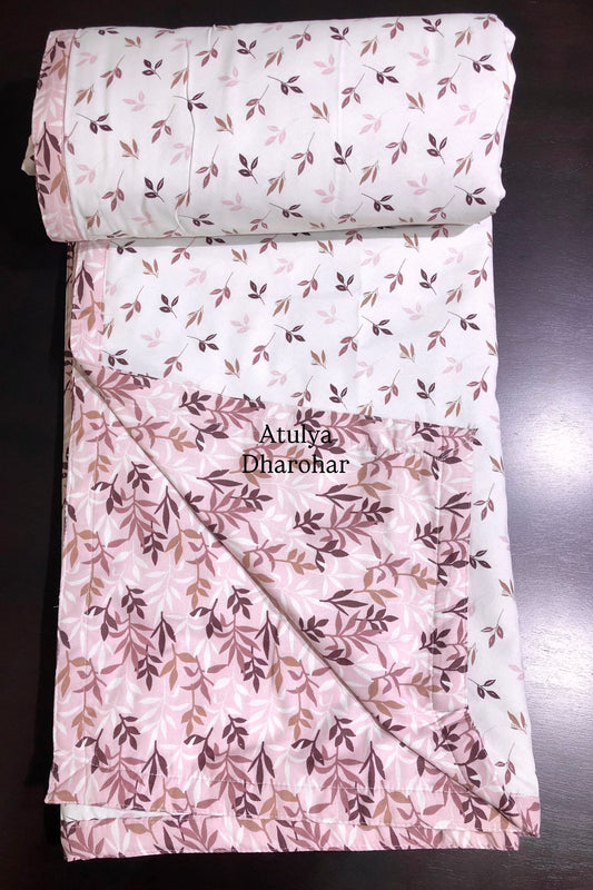 Leafy Motifs Cambric Cotton Double Bed Dohar