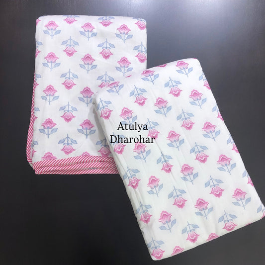 Pinkish Purple Floral Single Mulmul Dohar Pair
