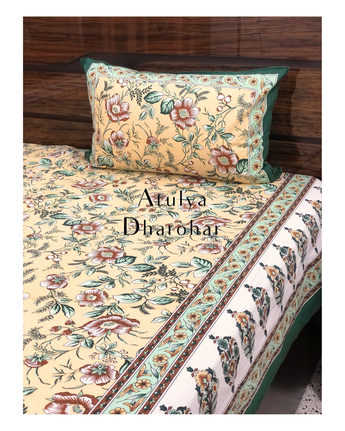 Yellow and Green Floral Jaal Bedsheet