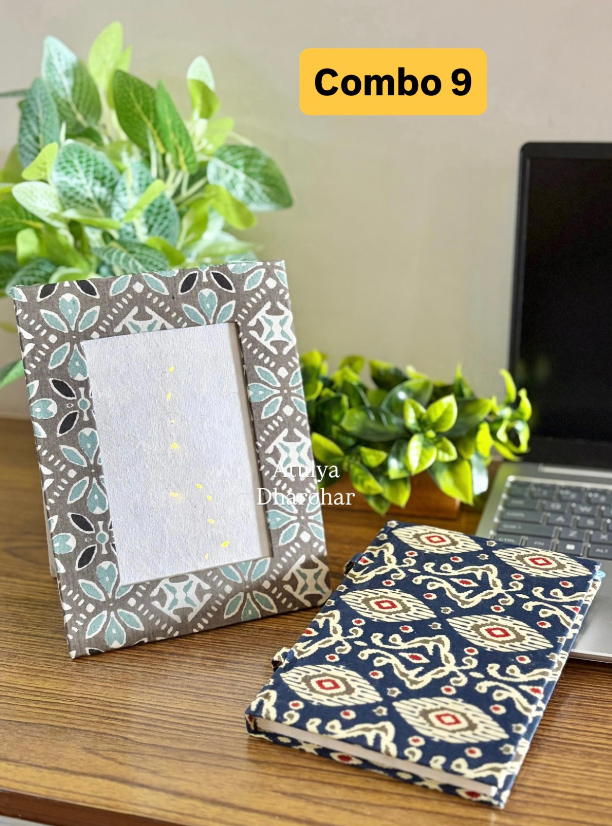 Block Print Handmade Paper Photo Frame and Journal Combo