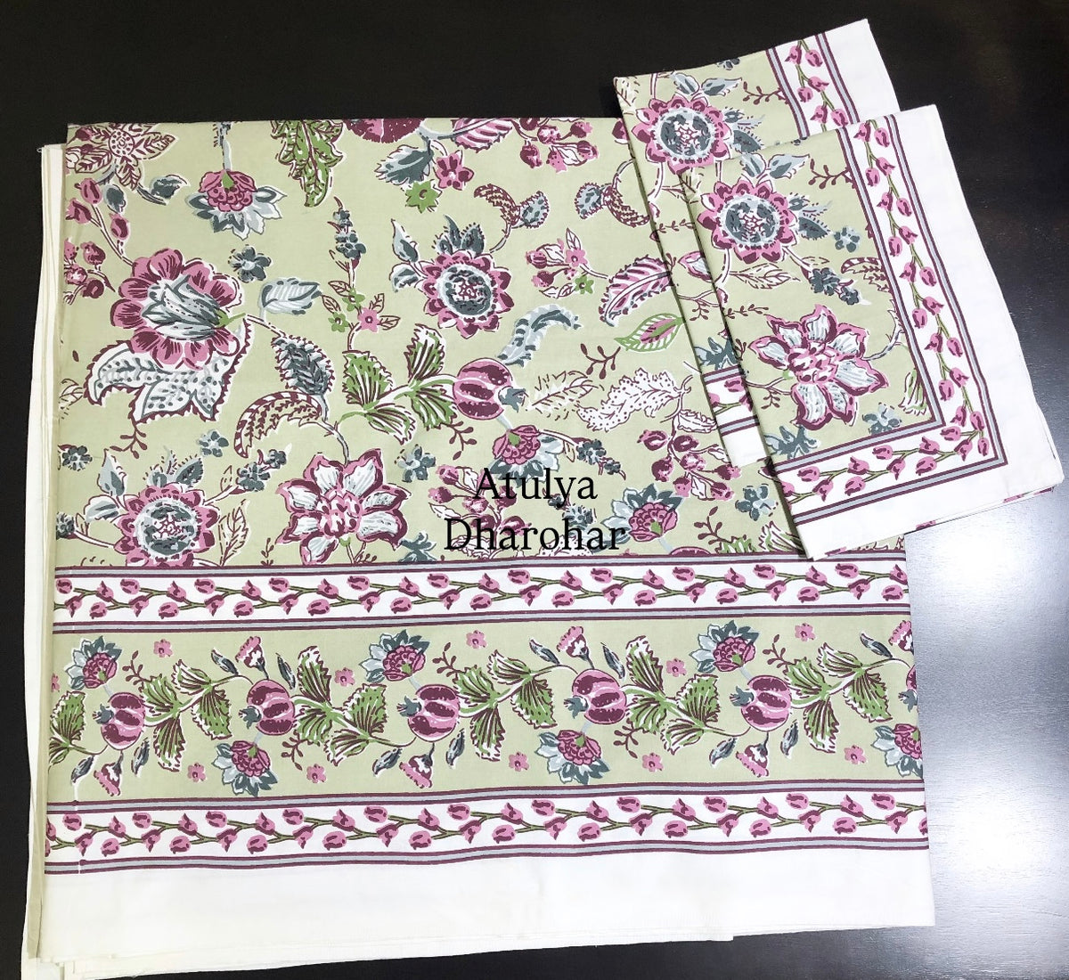Purple and Green Floral Jaal Cotton Super King Bedsheet
