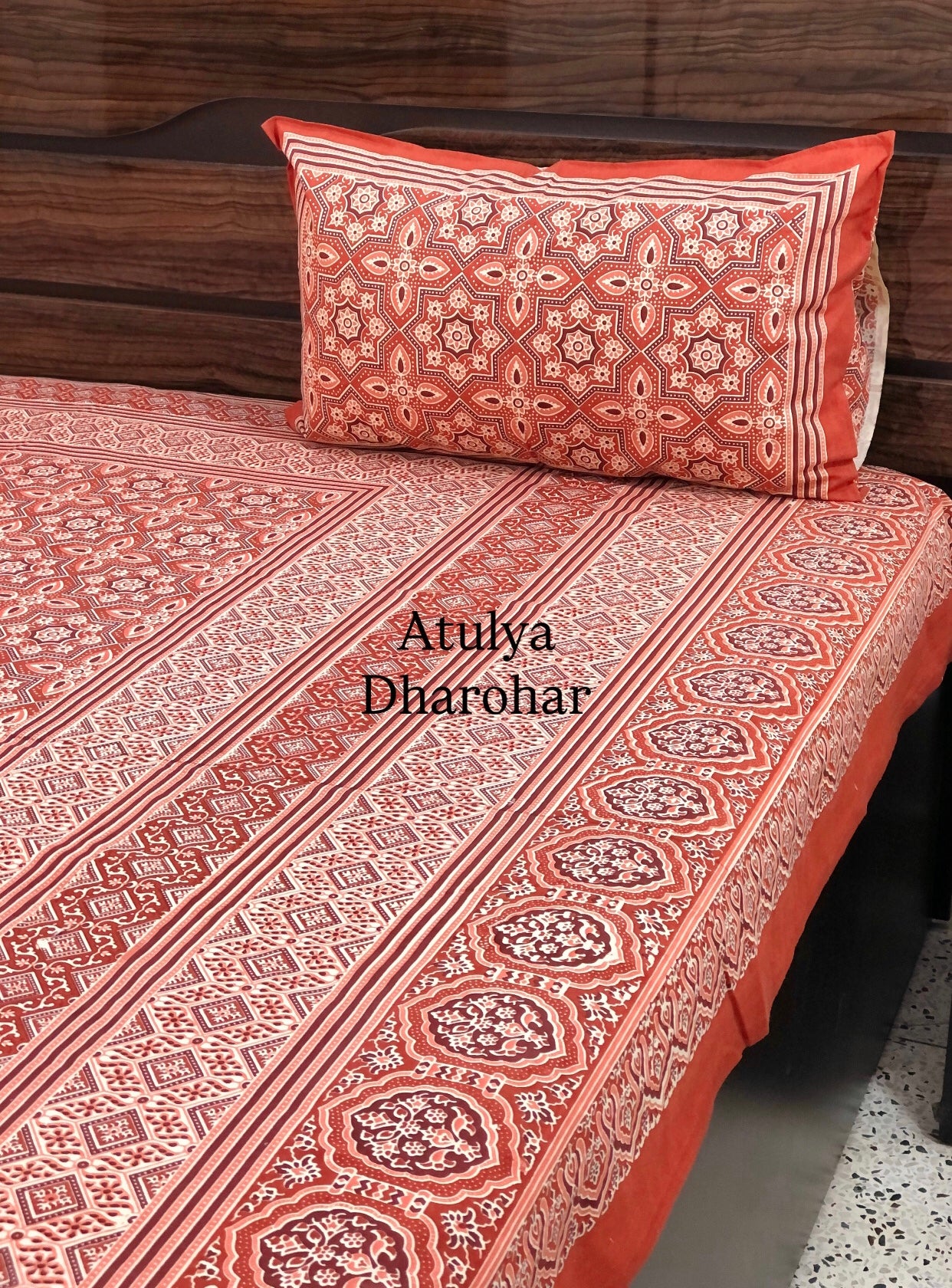 Rusty Red Ajrakh King Size Bedsheet
