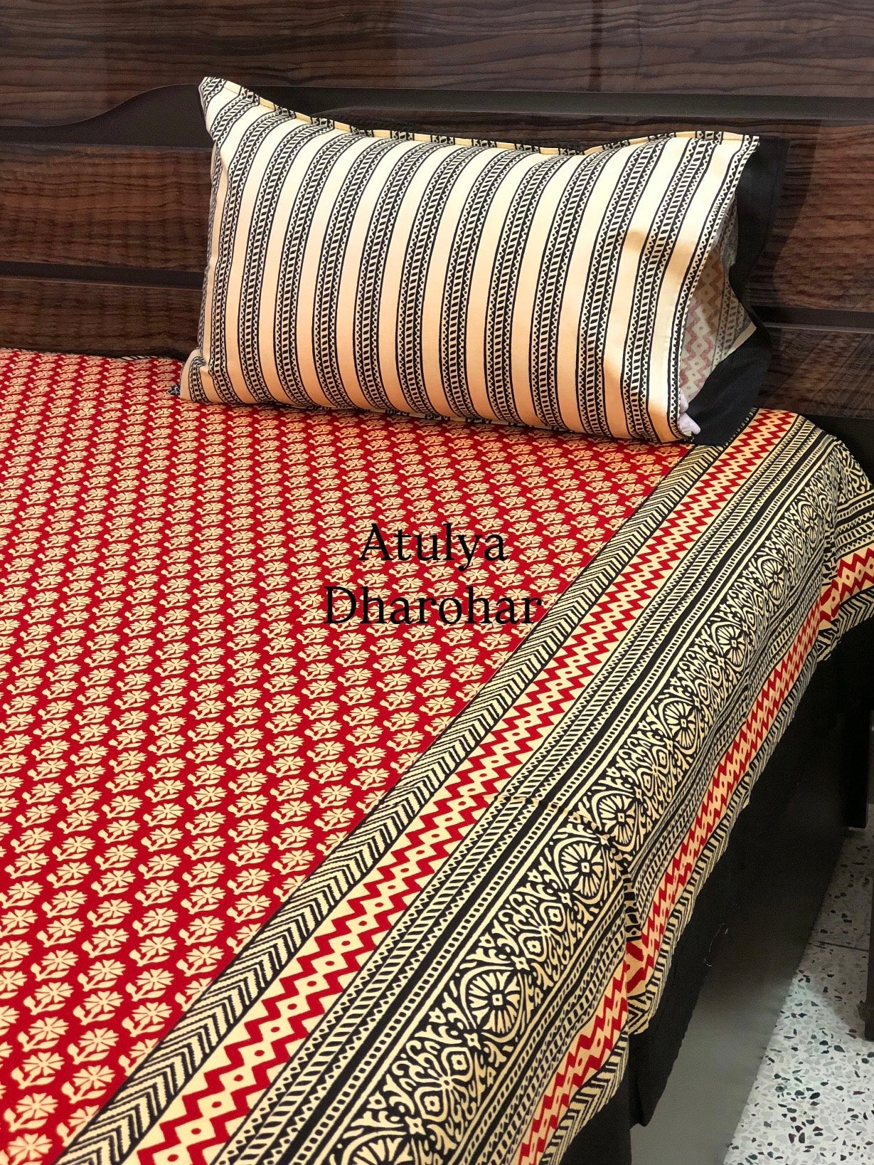 Maroon Kalamkari Cotton Super King Bedsheet