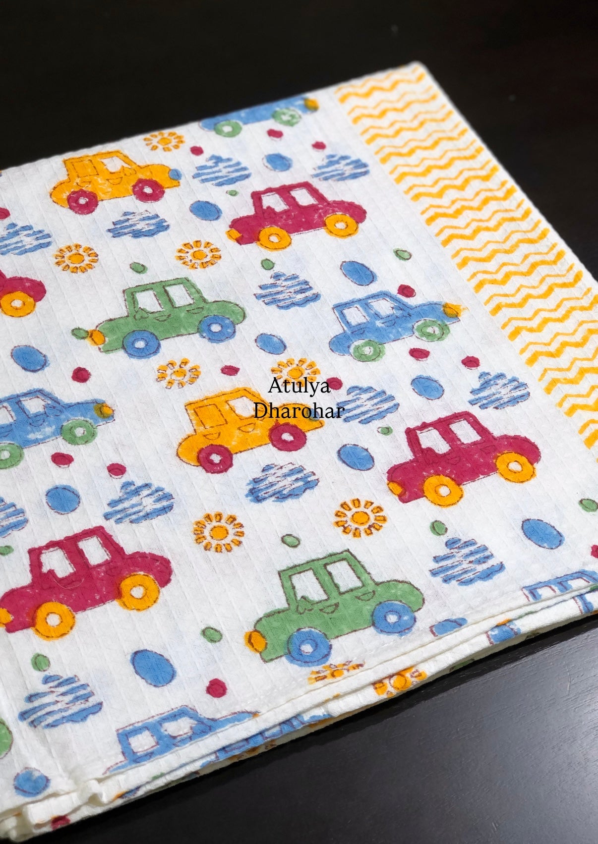Cars Waffle Cotton Hand Block Printed Kids Towel