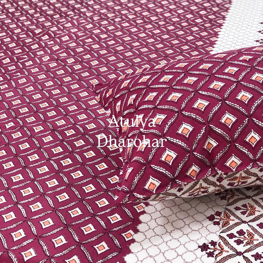 Pinkish Red Mughal Jaal Cotton Super King Bedsheet