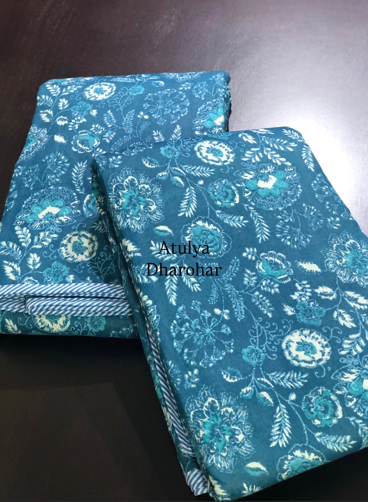 Turquoise Blue Floral Single Mulmul Dohar Pair