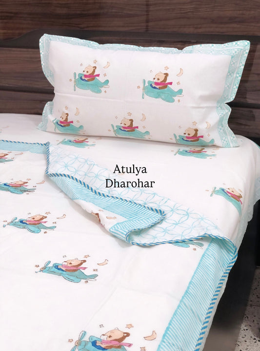 Flying Teddy Hand Block Printed Baby Dohar
