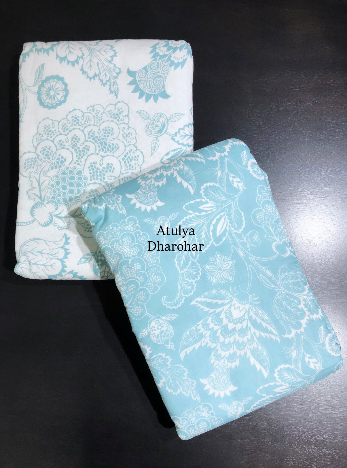 Turquoise Floral Mulmul Single Bed Dohar Pair