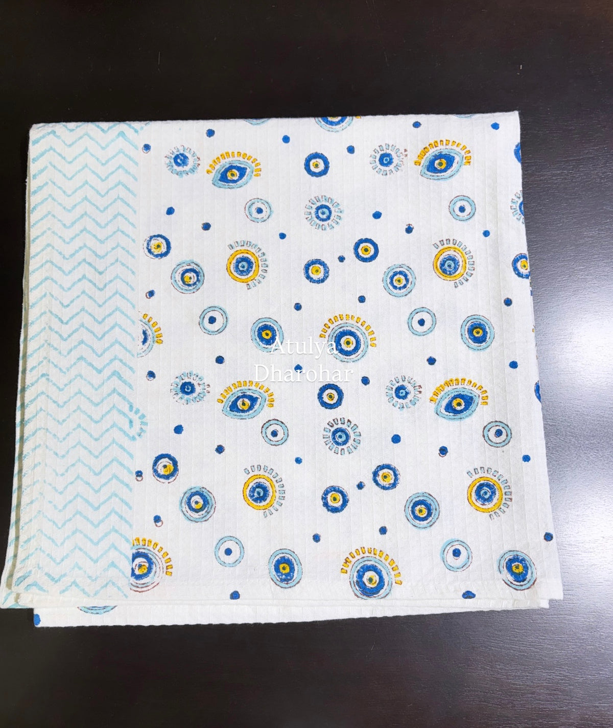 Evil Eye Hand Block Printed Waffle Cotton Kids Towel