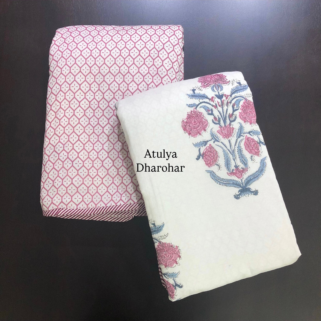 Pink Floral Motifs Single Mulmul Dohar Pair