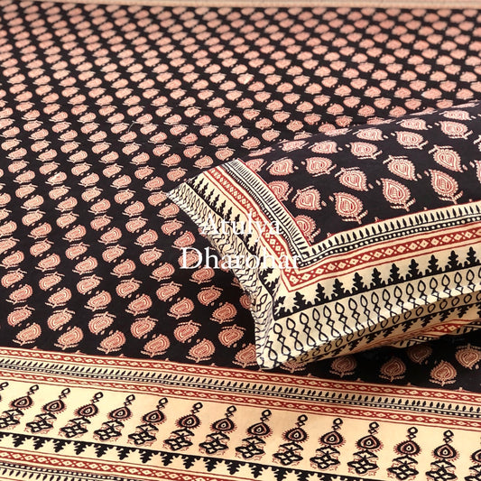 Black and Maroon Kalamkari Super King Cotton Bedsheet