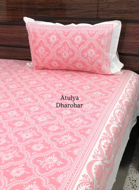 Pink Mughal Jaal Super King Cotton Bedsheet