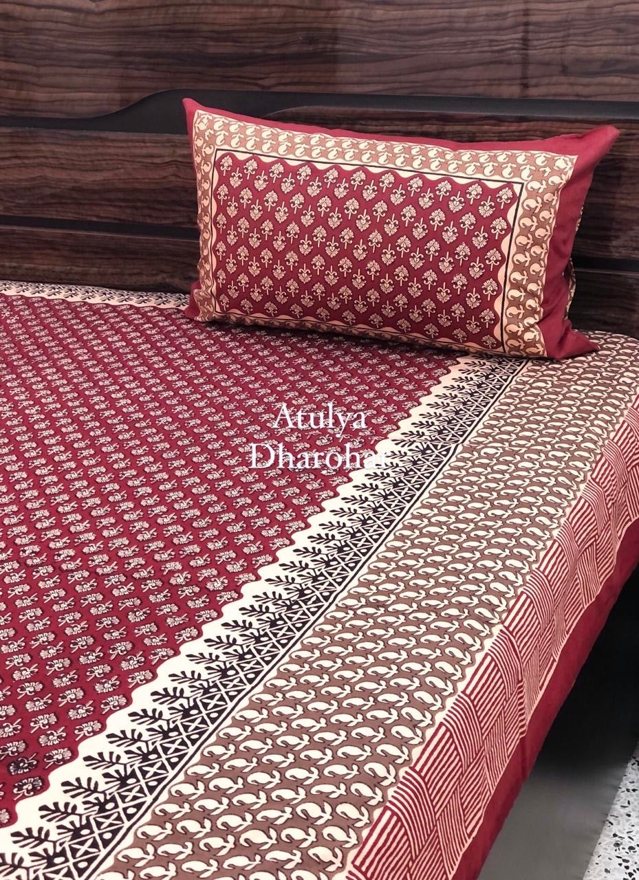 Maroon Kalamkari Single Bed Cotton Bedsheet