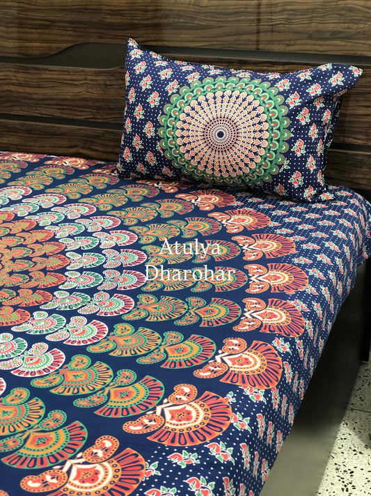 Blue Mandala Cotton King Size Bedsheet
