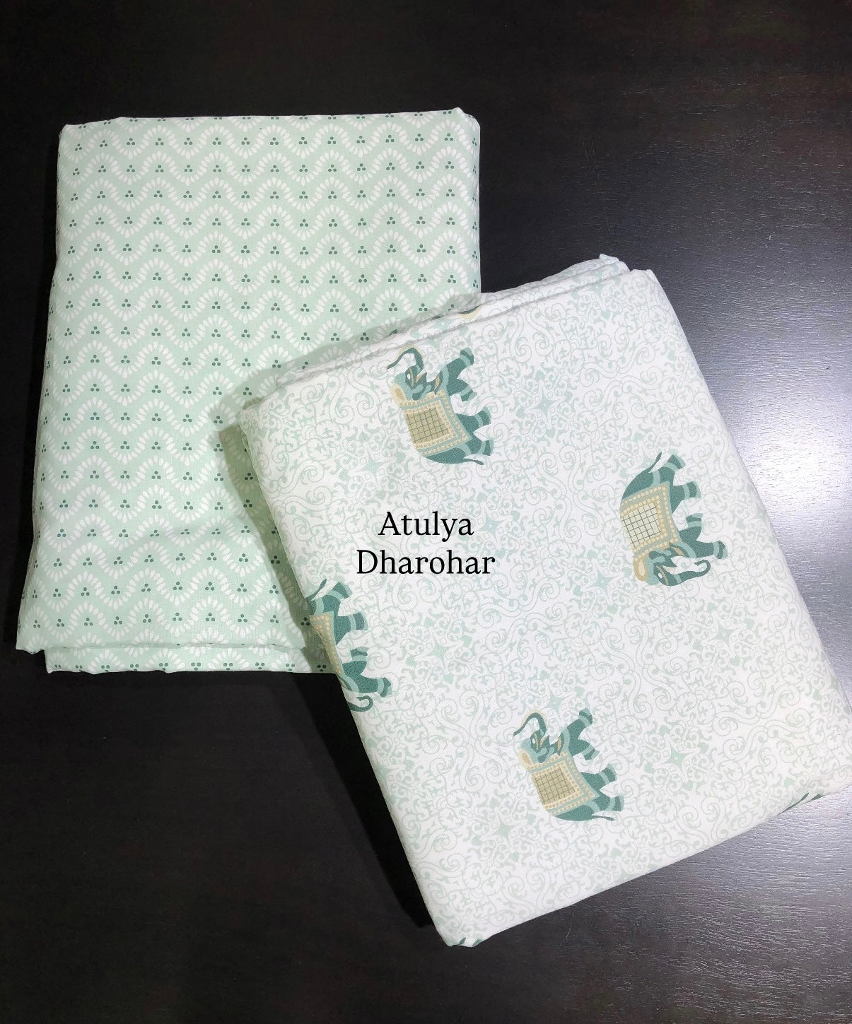 Green Elephant Motifs Cambric Cotton Single Dohar Pair