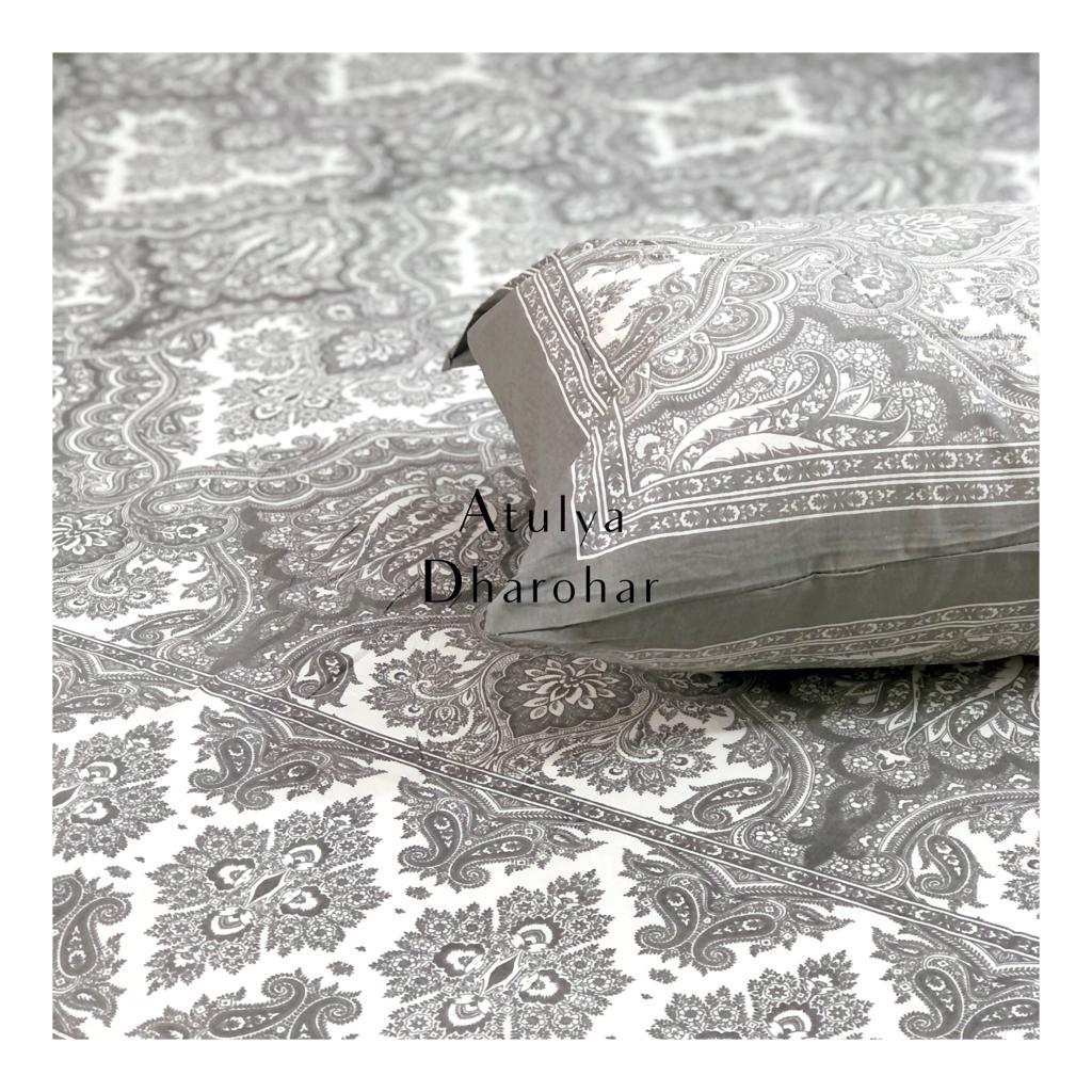 Grey Mughal Jaal Cotton Bedsheet