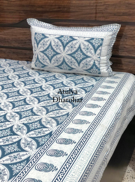 Blue Floral Motifs Bedsheet