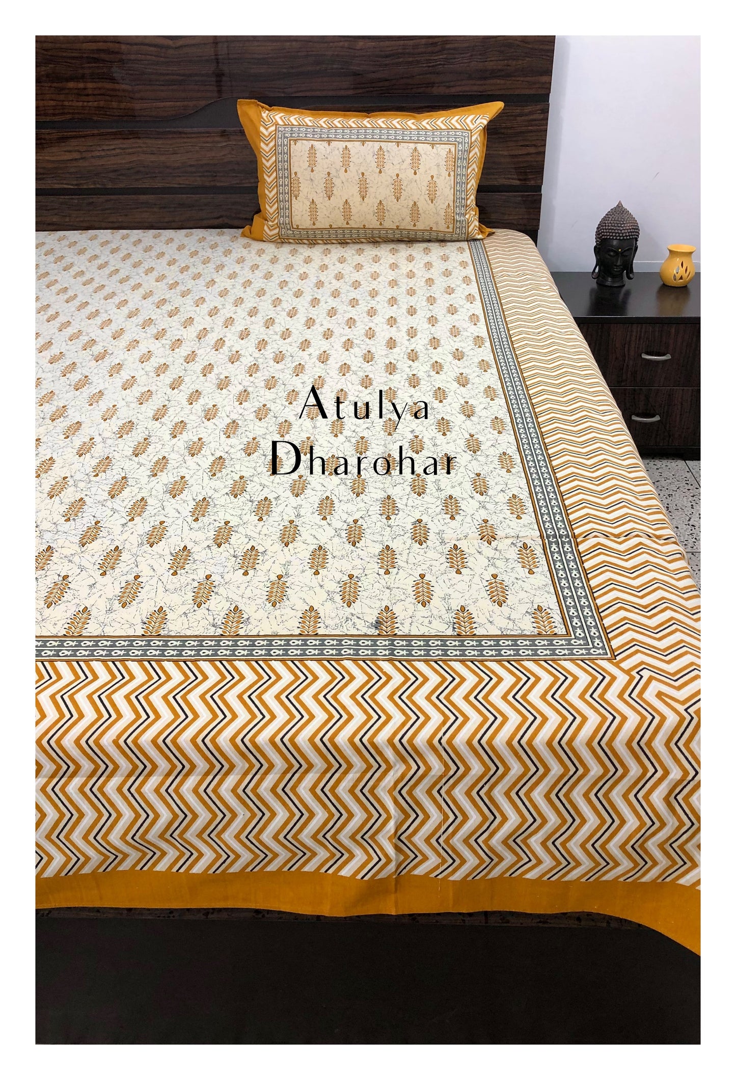 Mustard Mughal Motifs Bedsheet