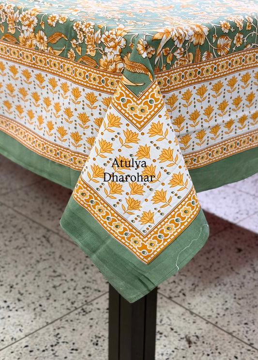 Yellow Floral Jaal Cotton Dining Table Cover