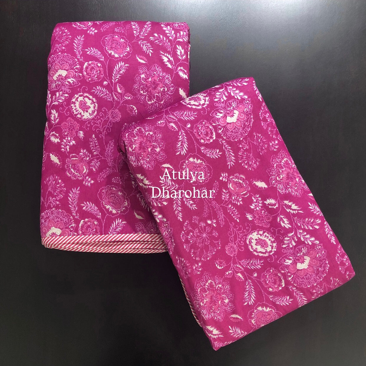 Dark Pink Floral Mulmul Single Dohar Pair