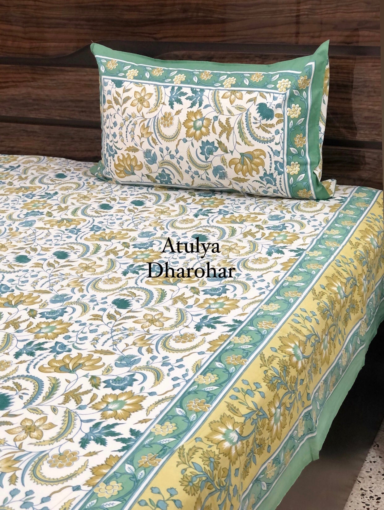Green Floral Jaal Super King Bedsheet
