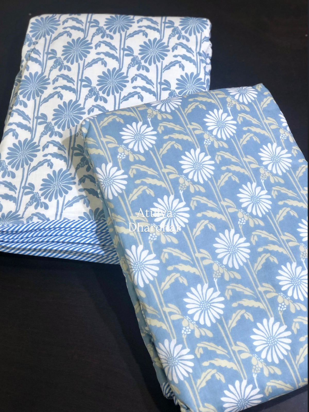 Blue Floral Mulmul Single Dohar Pair
