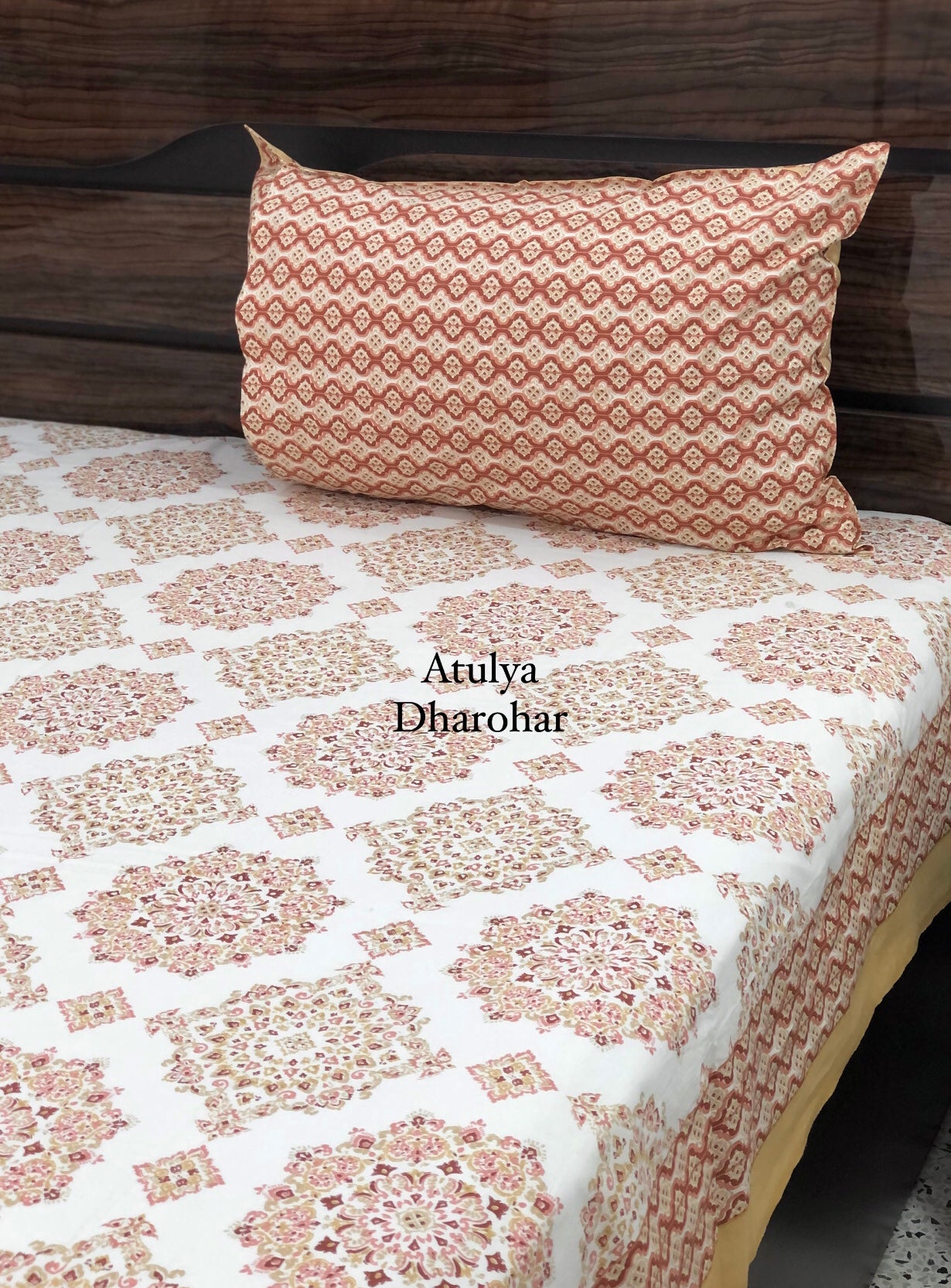 Orange Mandala Jaal Super King Cotton Bedsheet