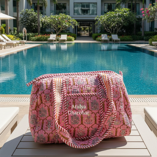 Pink Mughal Jaal Quilted Mini Duffle Bag