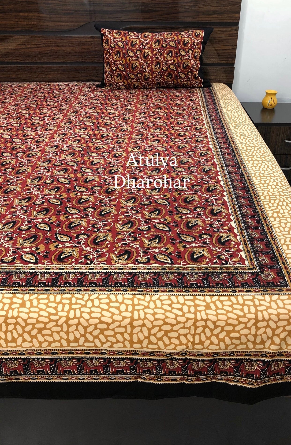 Maroon Kalamkari King Size Bedsheet