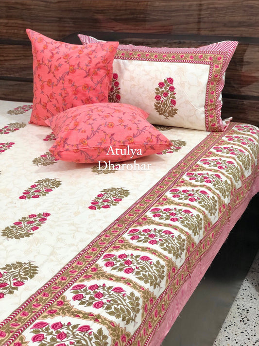 Pink Floral Motifs Bedsheet