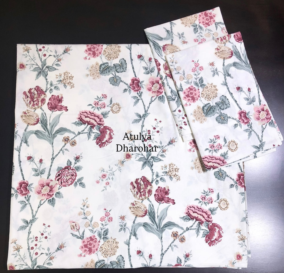 Pink Floral Jaal Cotton Super King Bedsheet