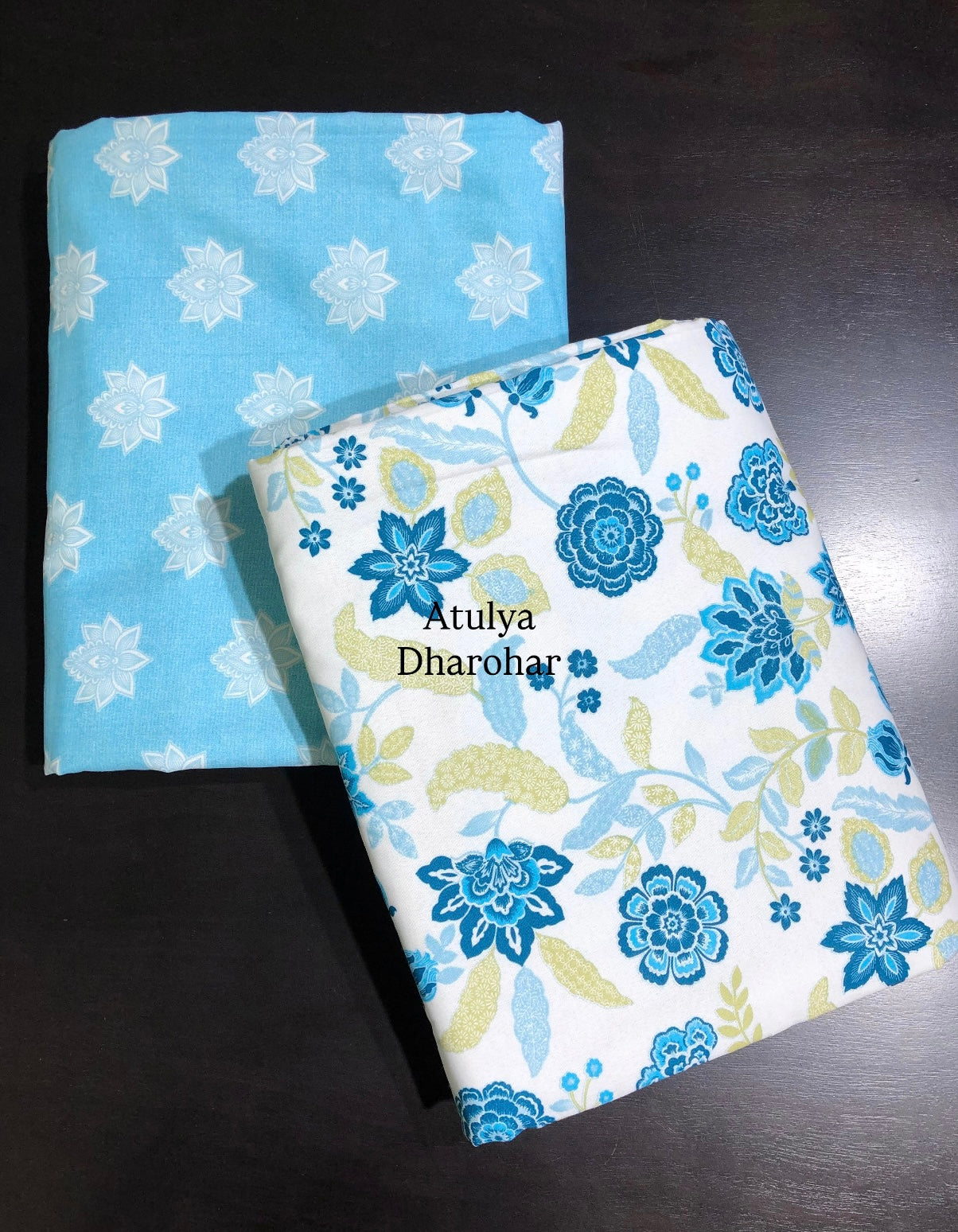 Blue Floral Jaal Cambric Cotton Single Dohar Pair