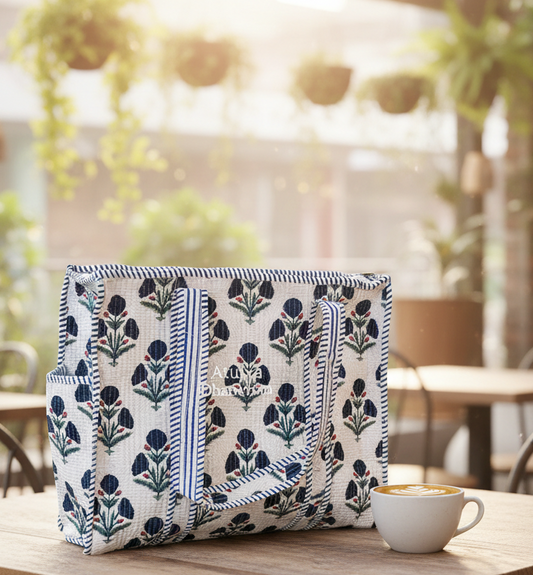 Blue Marigold Medium Tote Bag with Zip