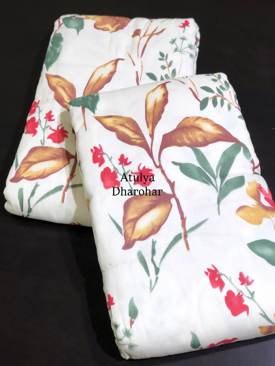 Red and Brown Floral Mulmul Single Dohar Pair