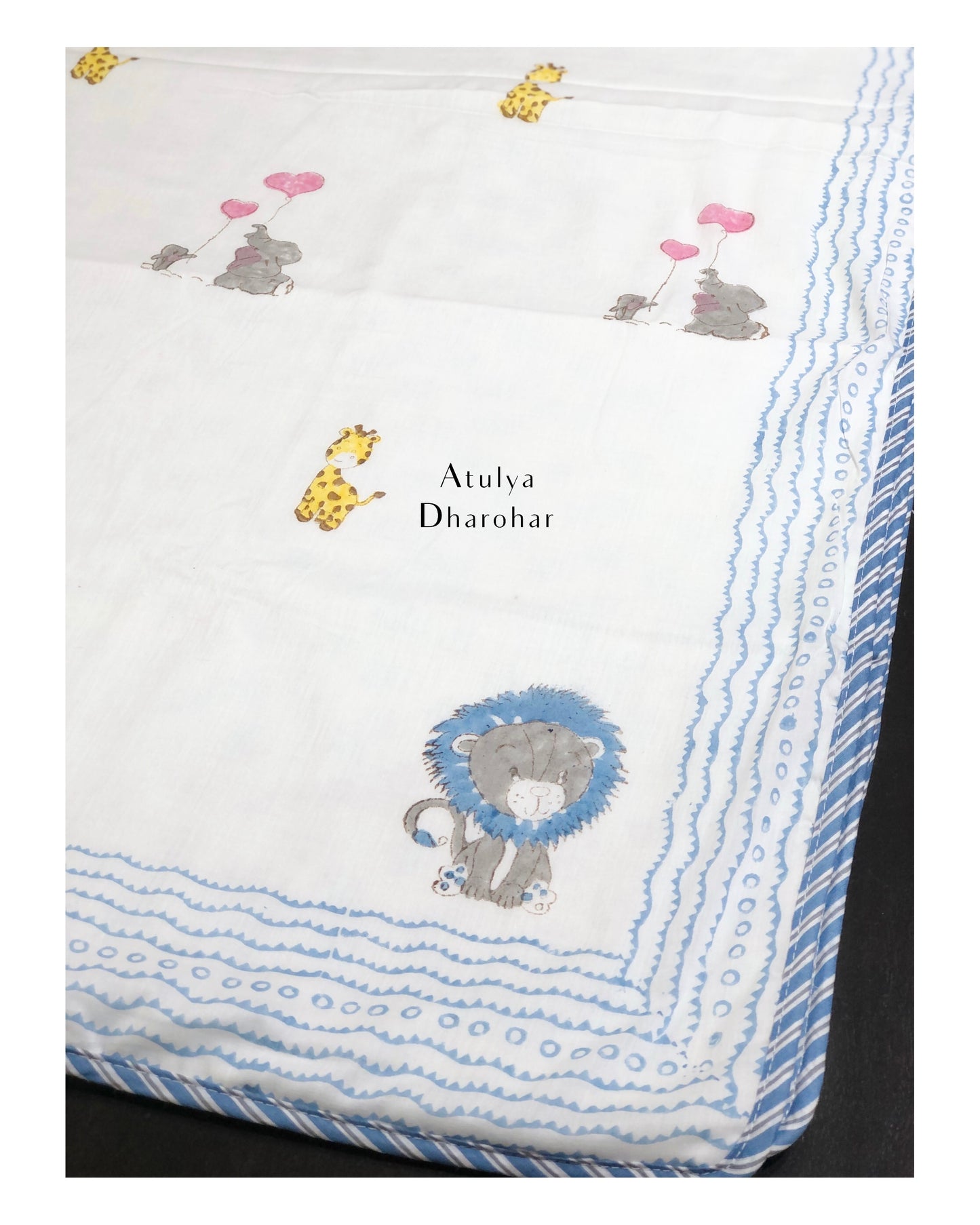 Jungle Theme Hand Block Printed Baby Mulmul Dohar