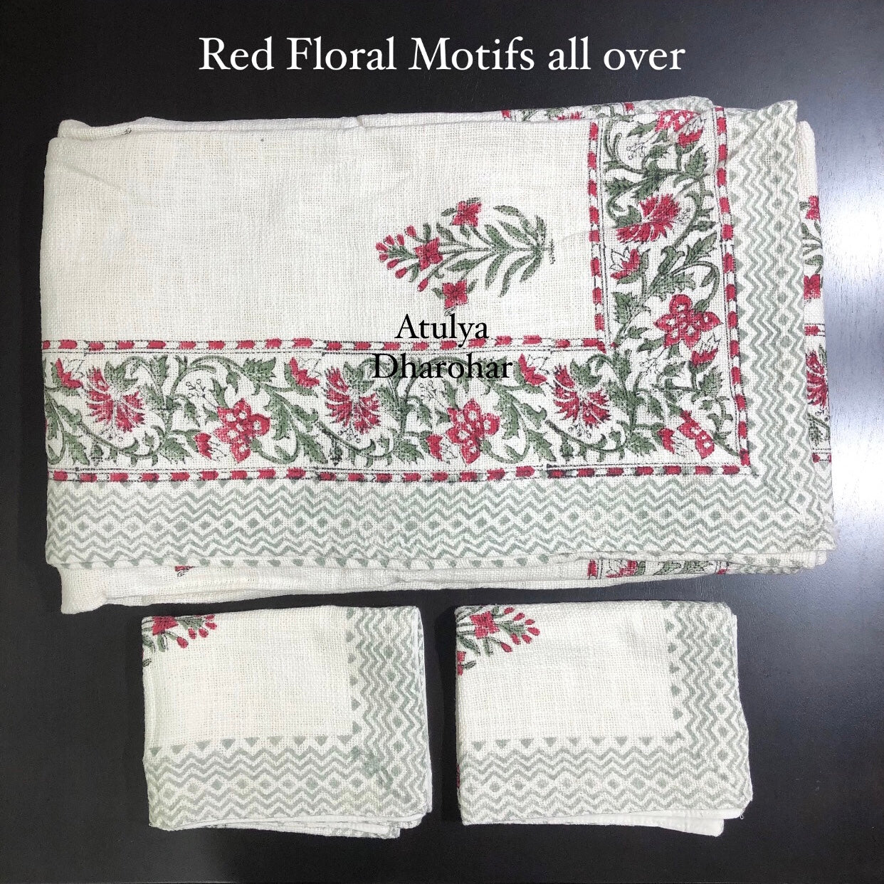 Red Floral Hand Block Printed Jute Cotton Bedcover