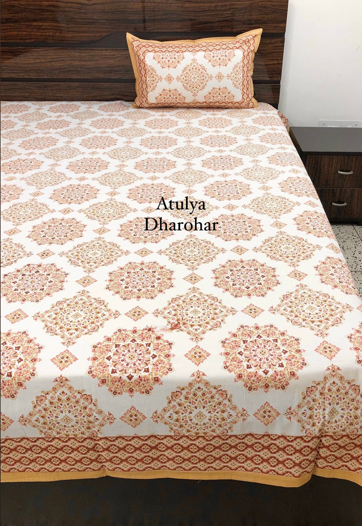 Orange Mandala Jaal Super King Cotton Bedsheet