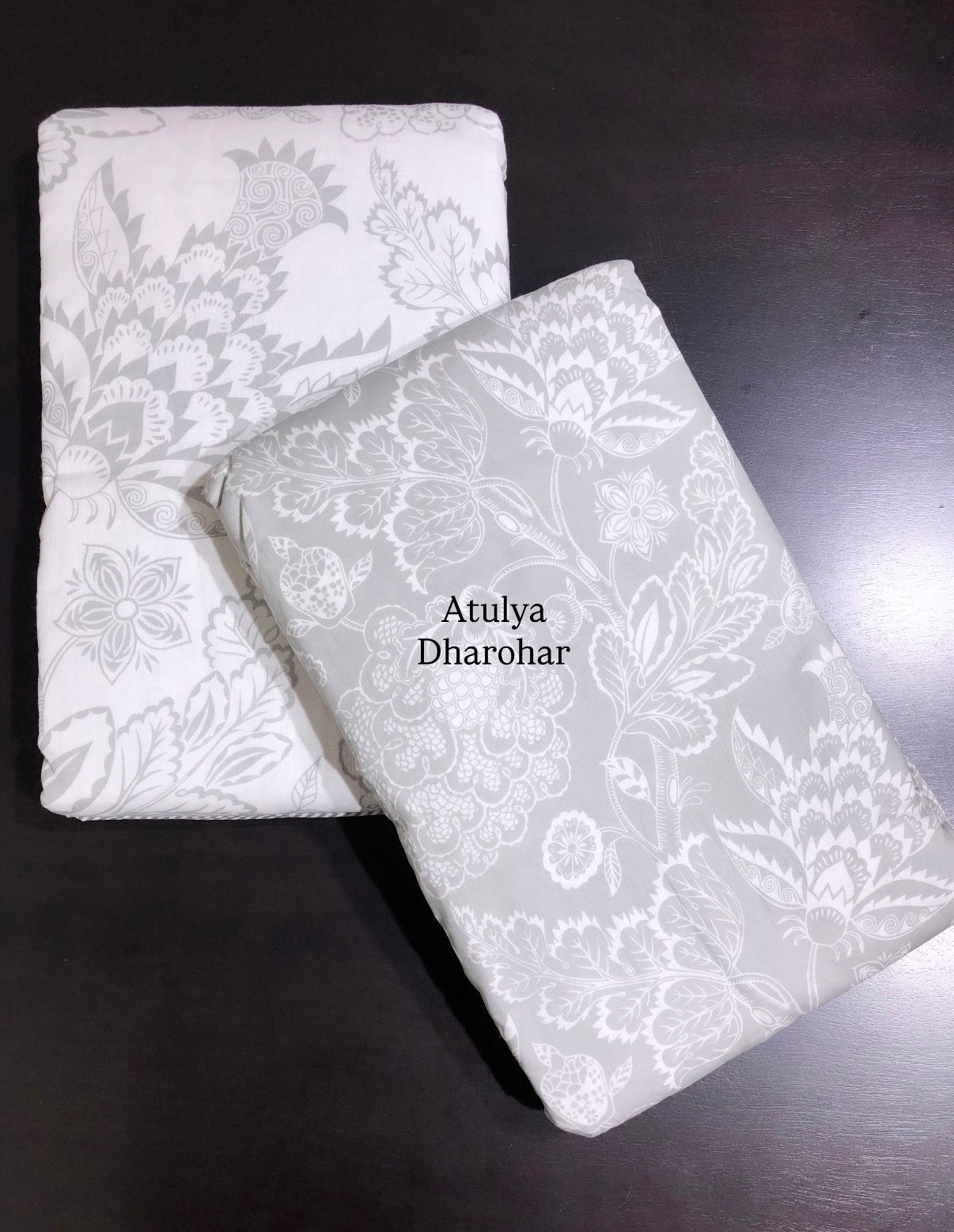 Grey Floral Mulmul Single Dohar Pair