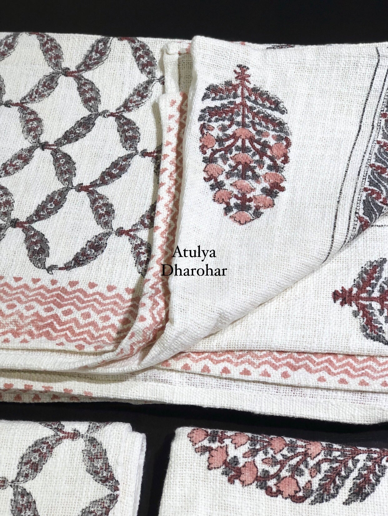 Rust and Brown Mughal Jaal with Mughal Butta Hand Block Printed Jute Cotton Bedcover