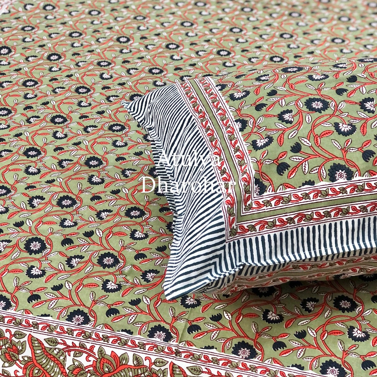 Green Floral Jaal Cotton Single Bedsheet