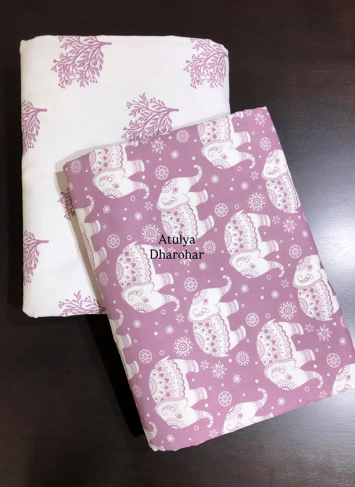 Elephant Motifs Cambric Cotton Single Dohar Pair