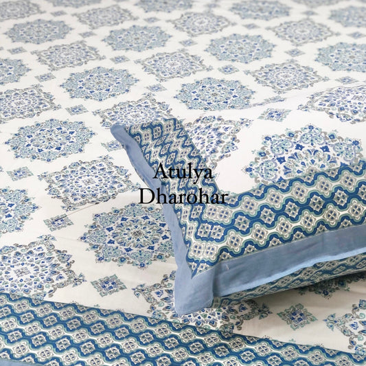 Blue Mandala Jaal Super King Bedsheet