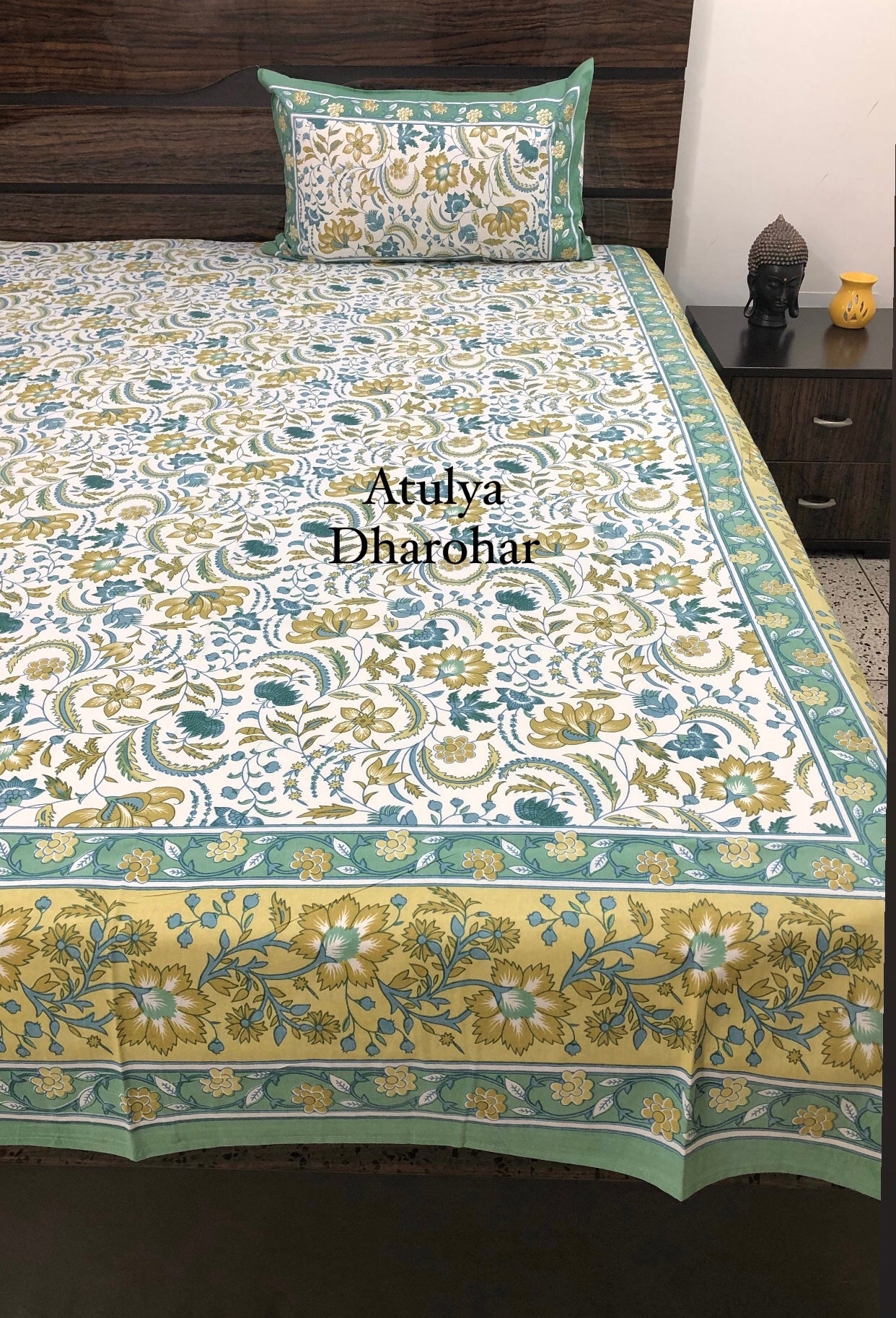 Green Floral Jaal Super King Bedsheet